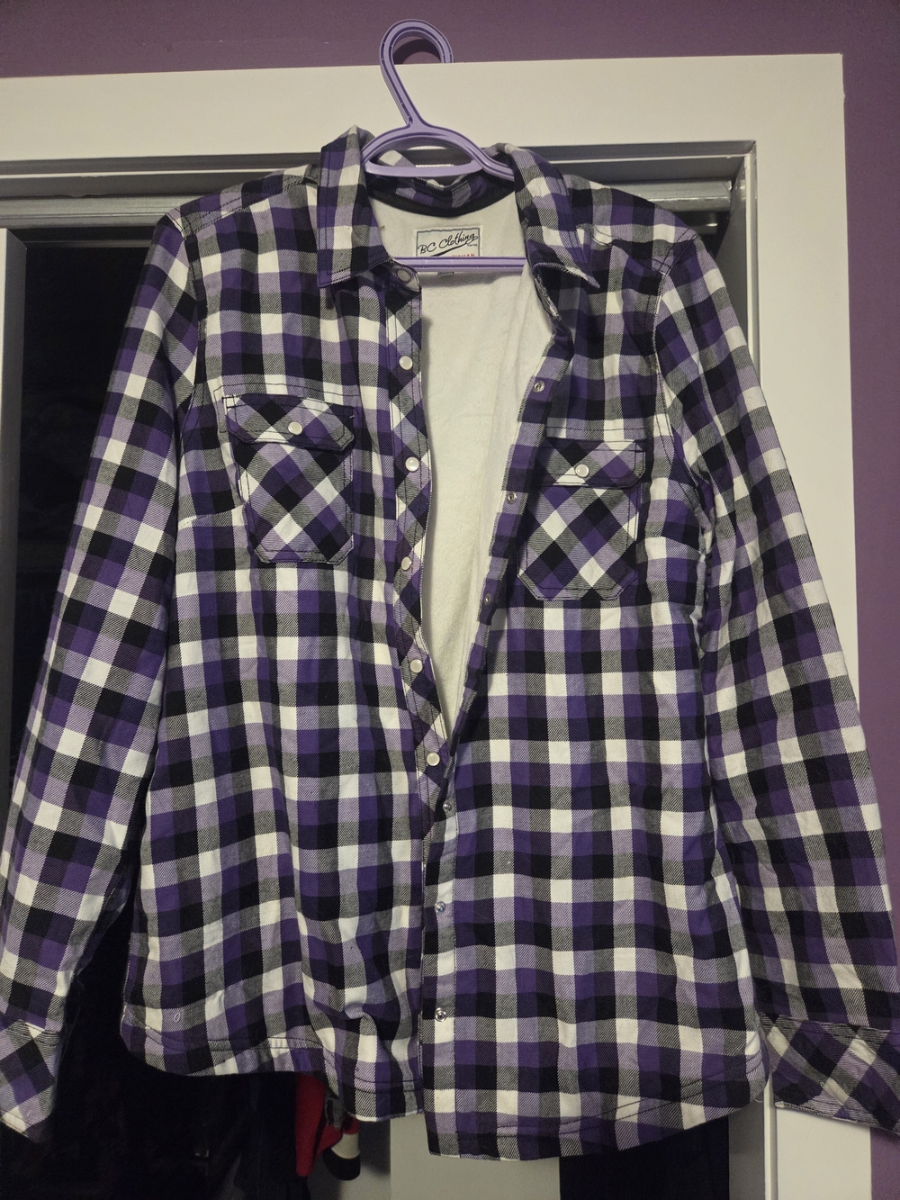 Purple Plaid Button-Down Shirt Jacket - Unbranded